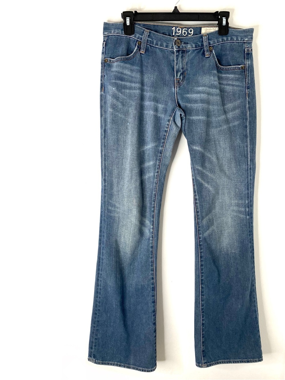 GAP 1969 Vintage 2004 Extra Low Rise Jeans Whiskered Distressed Hem Y2K Denim